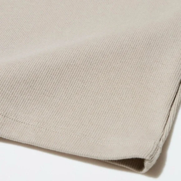 NWT Uniqlo Soft Ribbed Short Sleeve Crew Neck T-Shirt Beige M - Picture 5 of 5